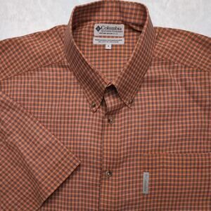 Columbia Mens Short Sleeve Button Down Plaid Shirt - XL Vintage Orange